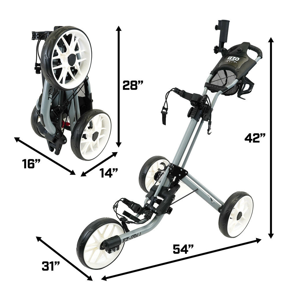 IZZO GOLF EZ-ROLL 3-WHEEL PUSH CART